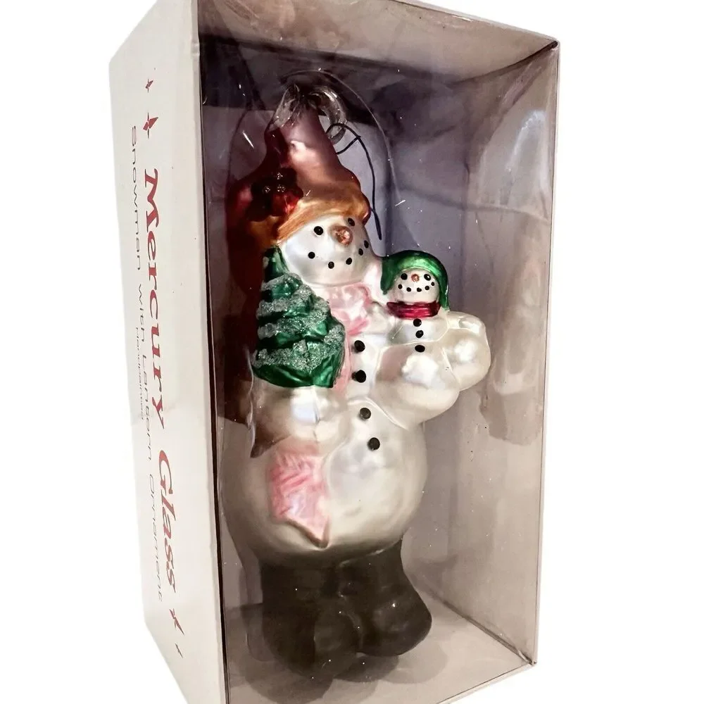 Vintage Department 56 Snowman Blown Mercury Glass‎ Ornament 7